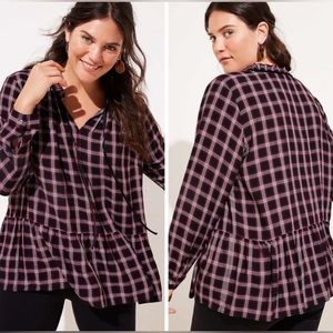 LOFT Holiday Women's Plaid Red Black
Peplum Blouse